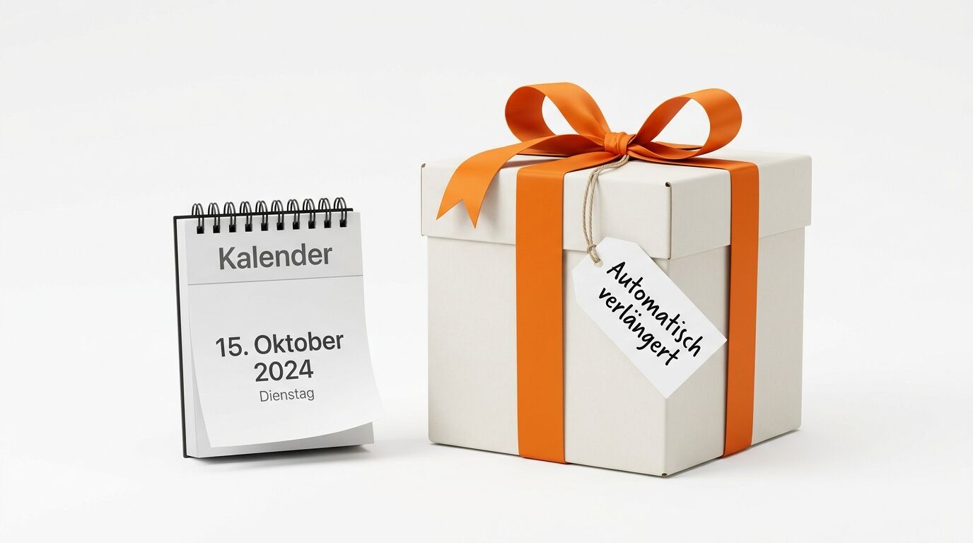 Ein Kalenderblatt zeigt den 15. Oktober 2024 neben einem Geschenkpaket mit oranger Schleife