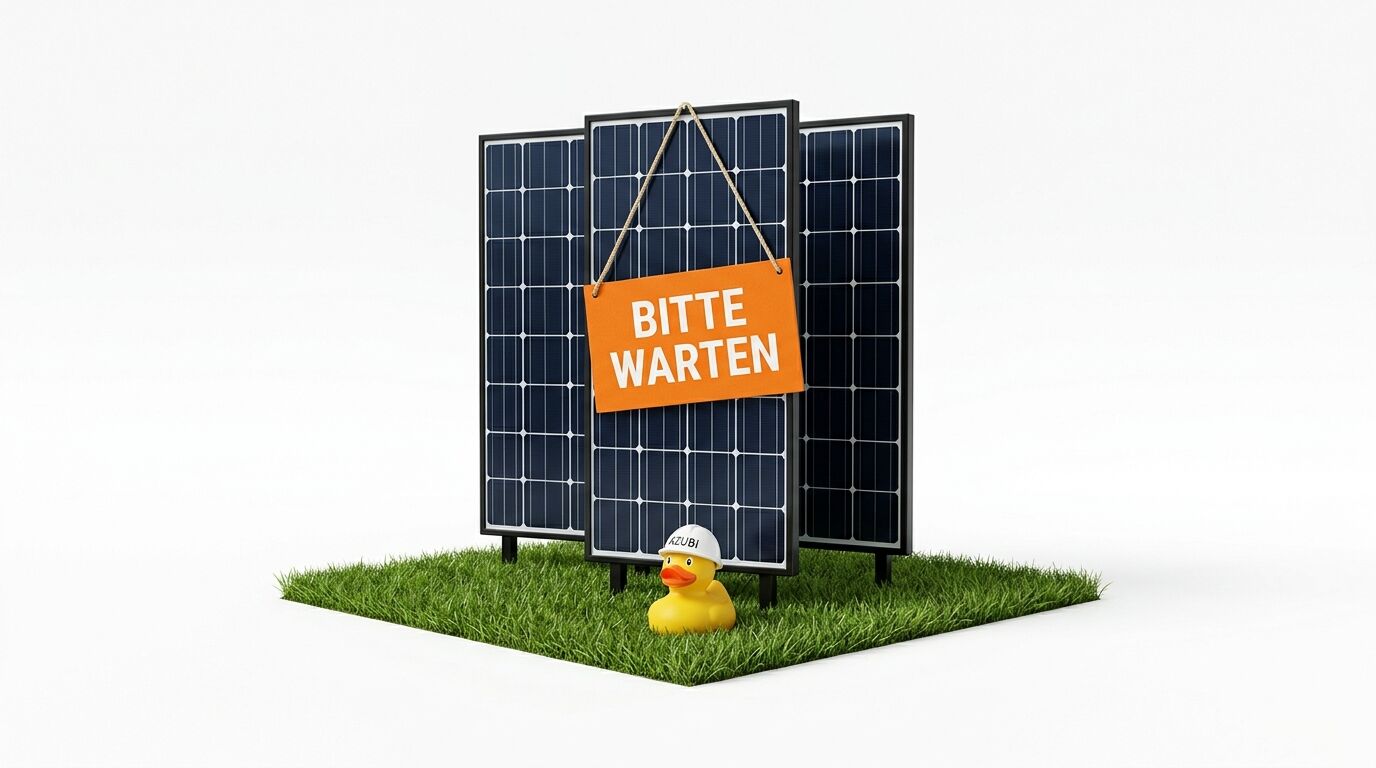 Drei Solarmodule auf Grasstück mit 