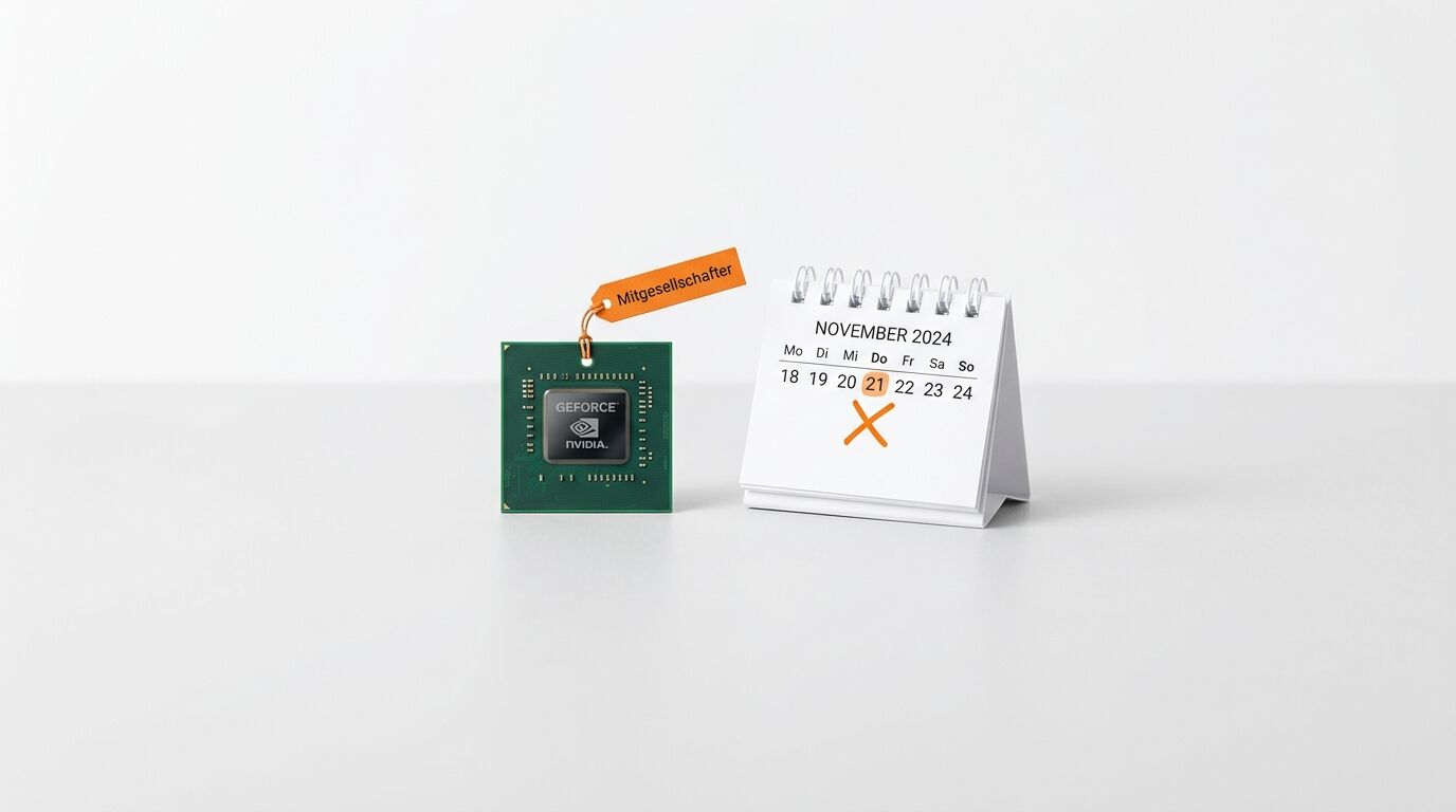 Ein NVIDIA-Mikrochip mit Etikett und ein Kalender für November 2024 auf weißem Grund