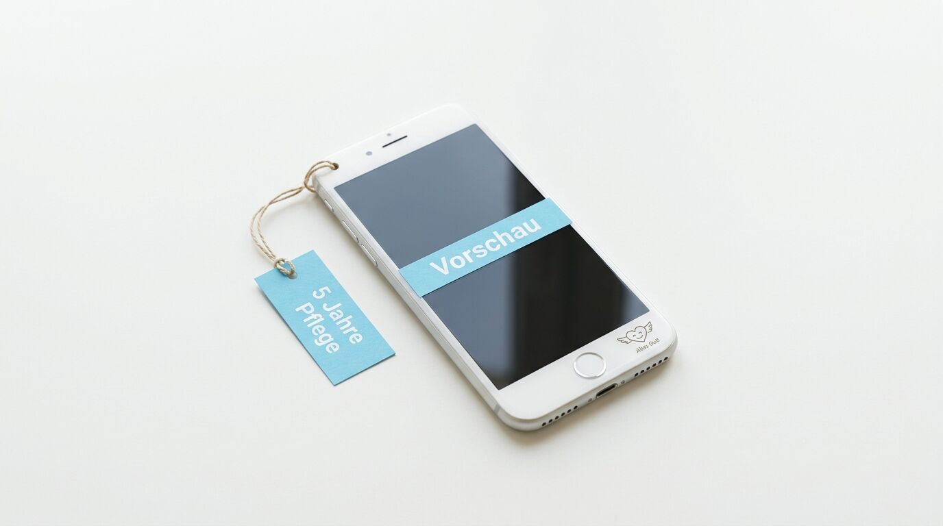 Smartphone mit Etikett und Einblendung