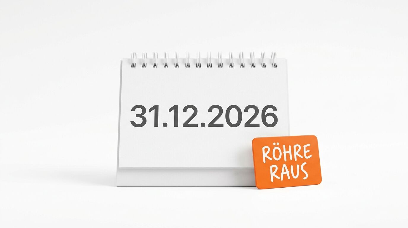 Kalender mit 31.12.2026 und Schild Röhre Raus