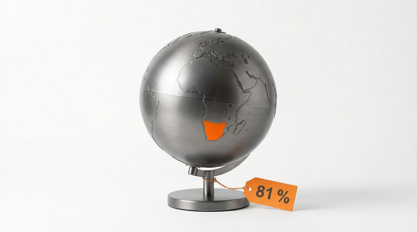Metallglobus mit orange markiertem Land im südlichen Afrika und 81 %-Preisschild