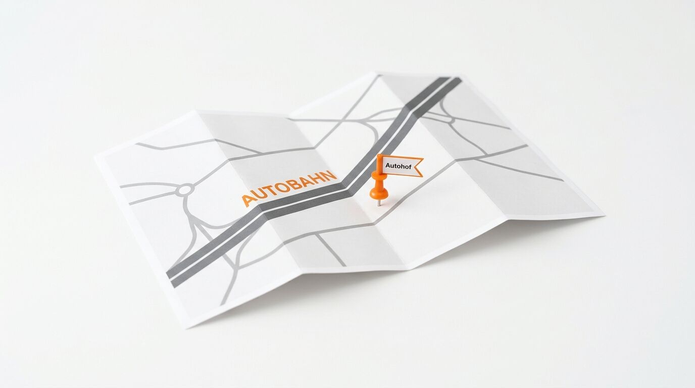 Gefaltete Karte mit Pin, Aufschrift