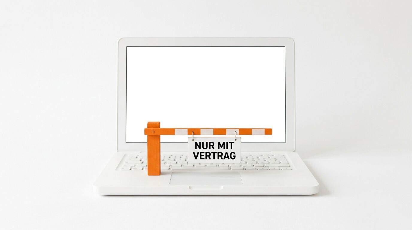 Schranke „NUR MIT VERTRAG“ blockiert Laptop