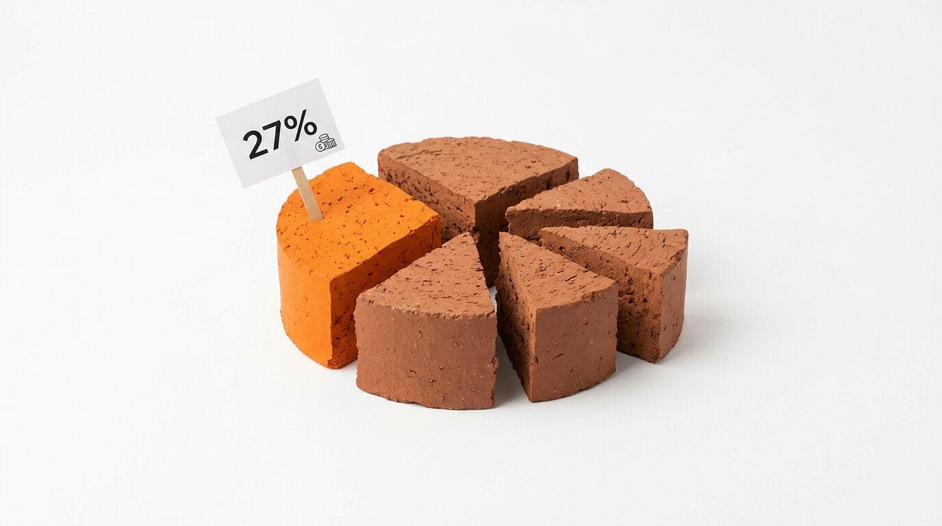 Kuchendiagramm aus Ziegelsteinen: ein orangeres Stück mit