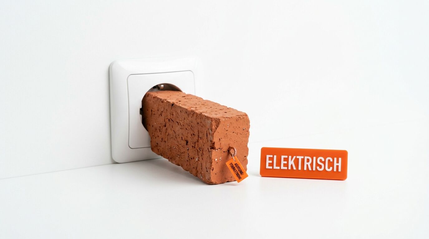 Ein Ziegelstein, der wie ein Stecker in einer Steckdose steckt
