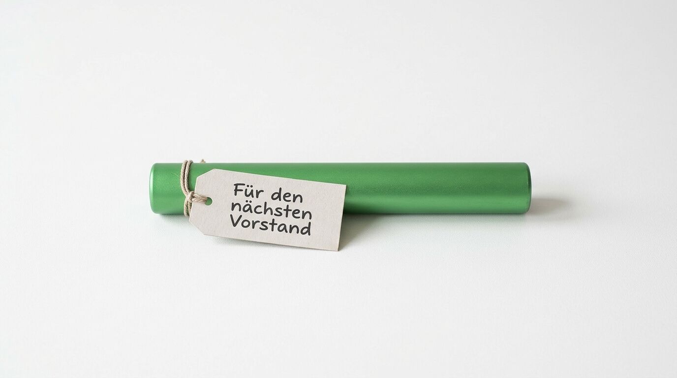 Eine grüne Rolle mit einem beigefarbenen Etikett, auf dem "Für den nächsten Vorstand" steht