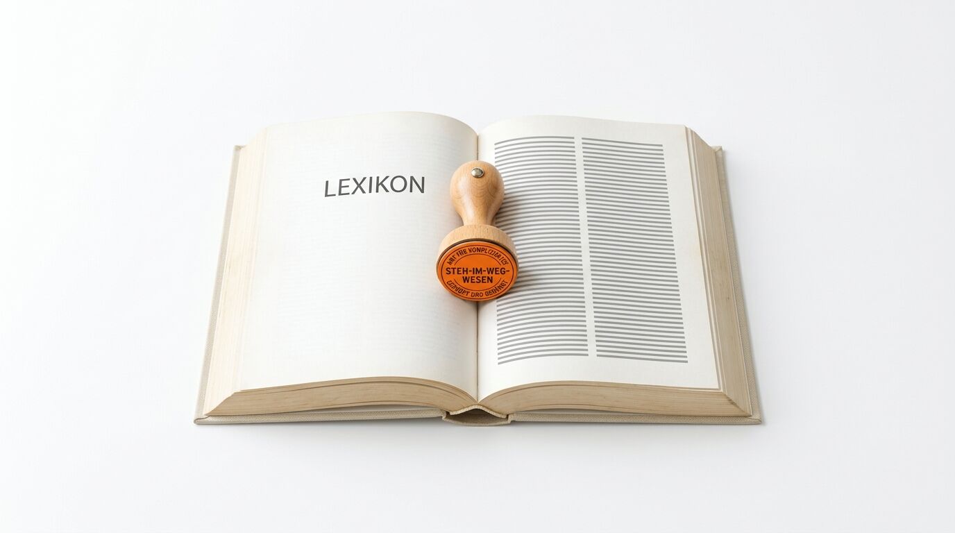 Offenes Lexikon mit einem Holzstempel, der