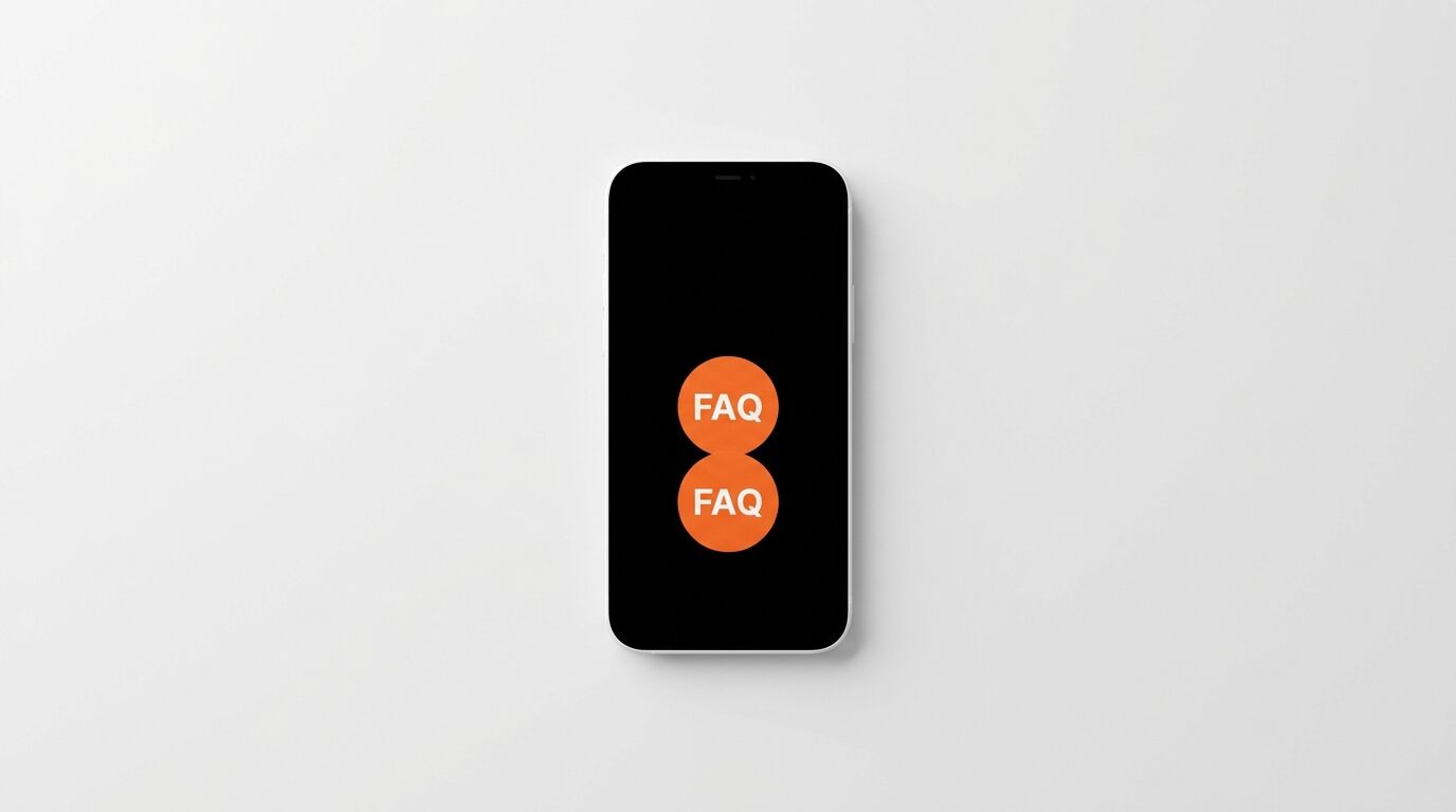 Smartphone mit zwei orangefarbenen Kreisen und dem weißen Text