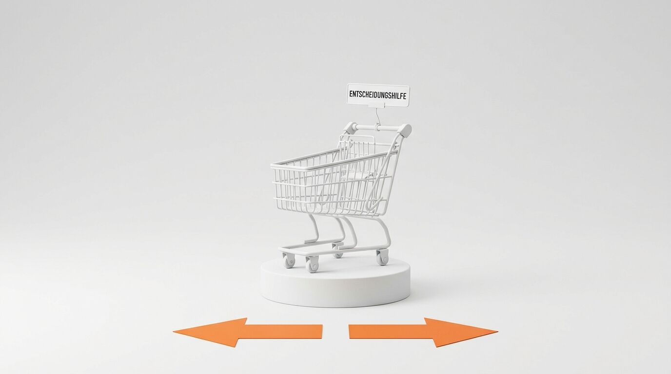 Weißer Einkaufswagen mit Schild 