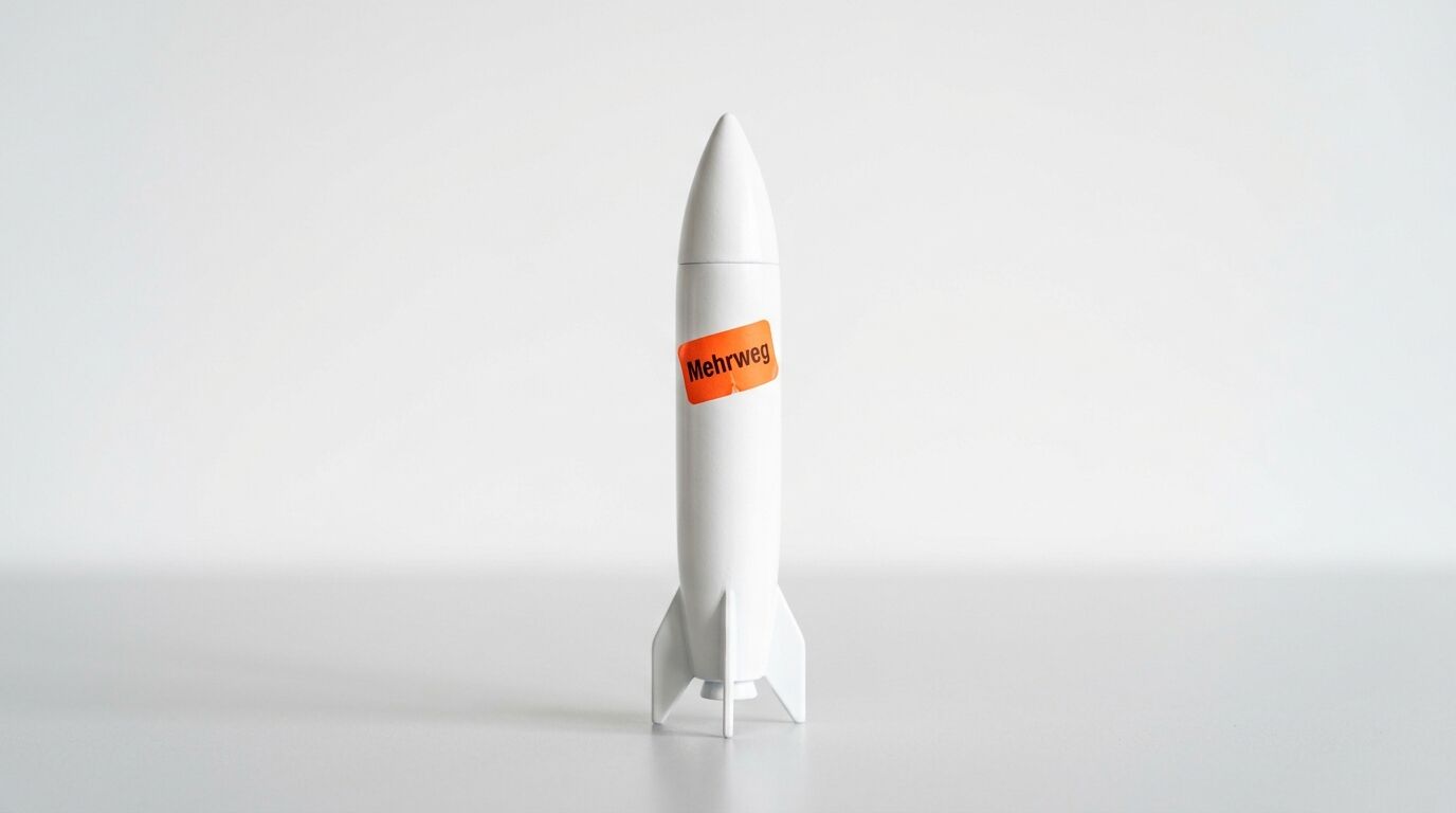 Weiße Rakete mit Aufkleber