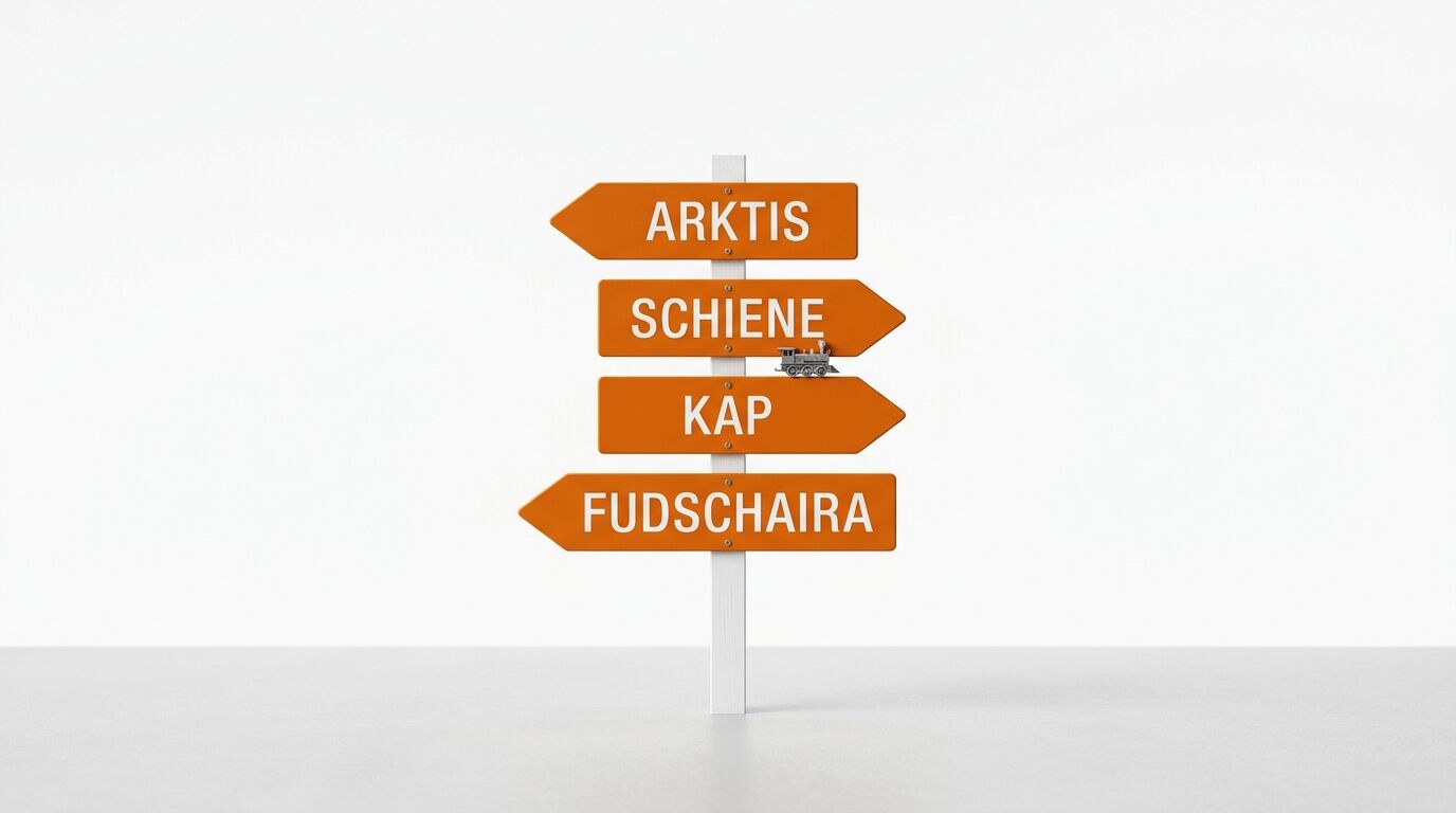 Orangener Wegweiser mit deutschen Texten vor weißem Hintergrund