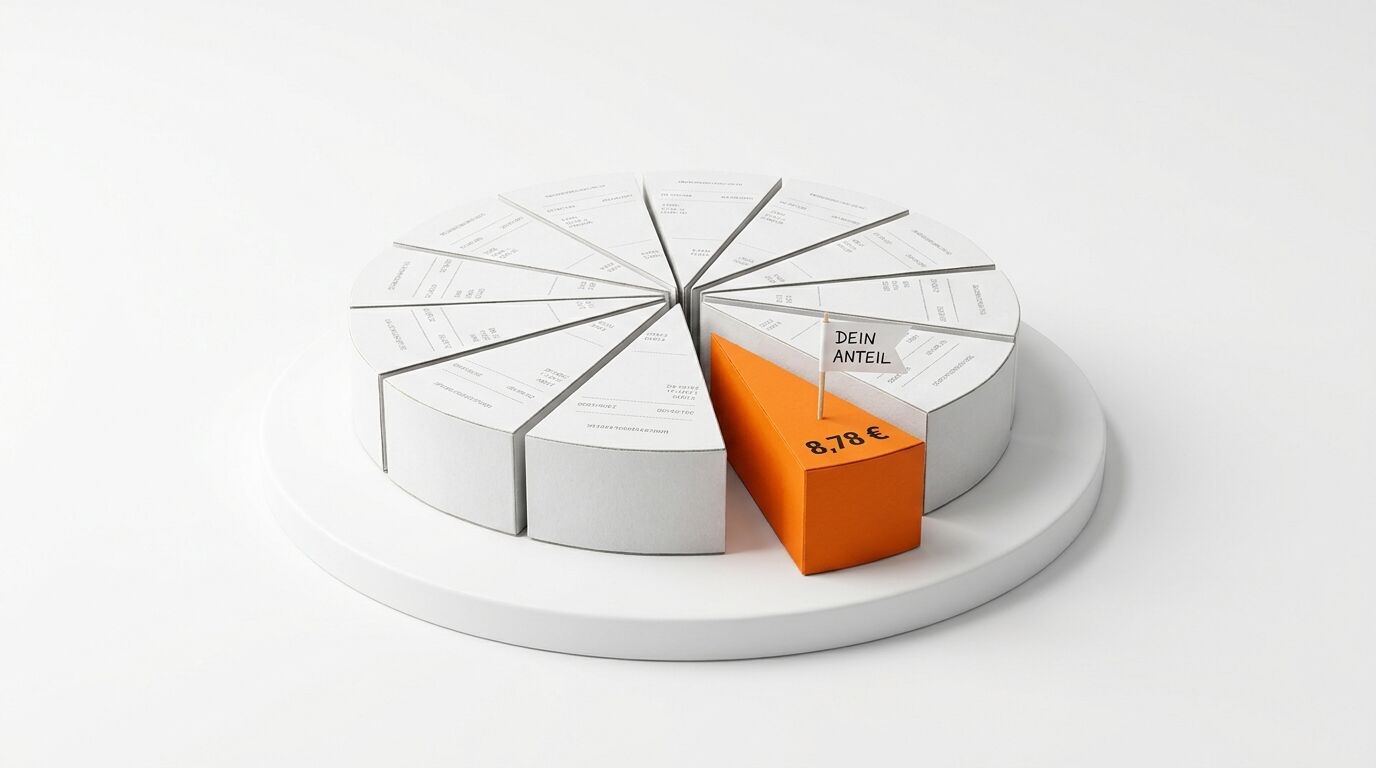 Ein 3D-Kuchendiagramm aus Papierstücken mit einem orangenen Anteil von 8,78 Euro
