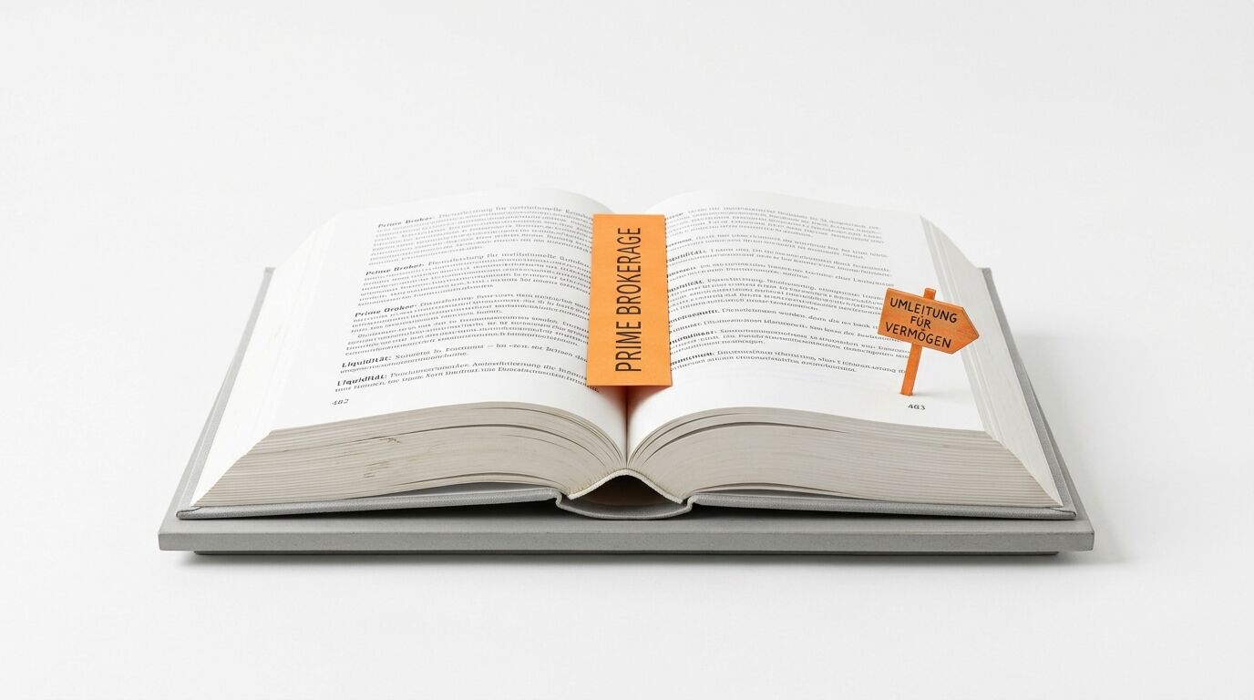Offenes Buch mit zwei orangefarbenen Lesezeichen und deutschem Text vor weißem Hintergrund