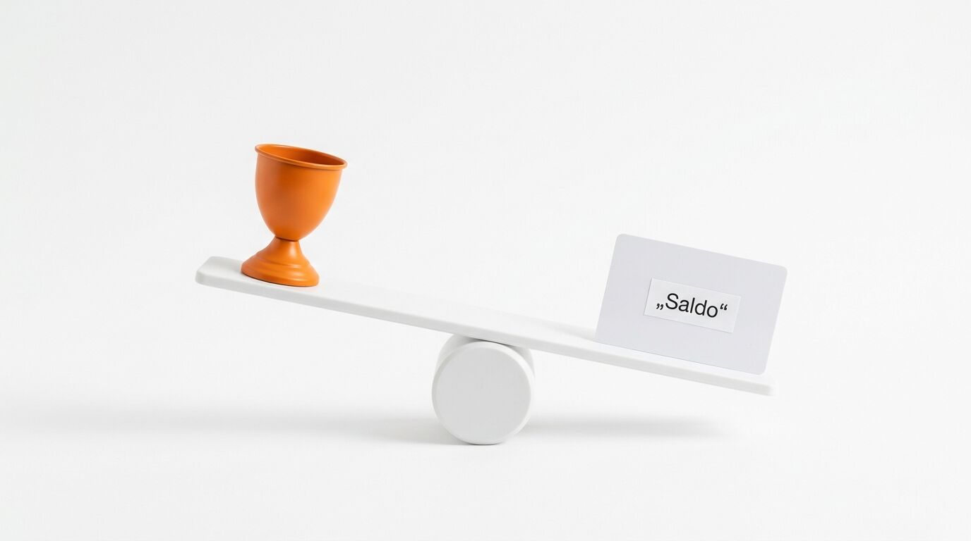 Waage mit orangenem Eierbecher und weißer Karte mit Aufdruck