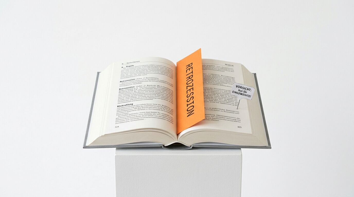 Offenes Buch auf weißem Block mit orangefarbenem Reiter und Hinweisschildchen