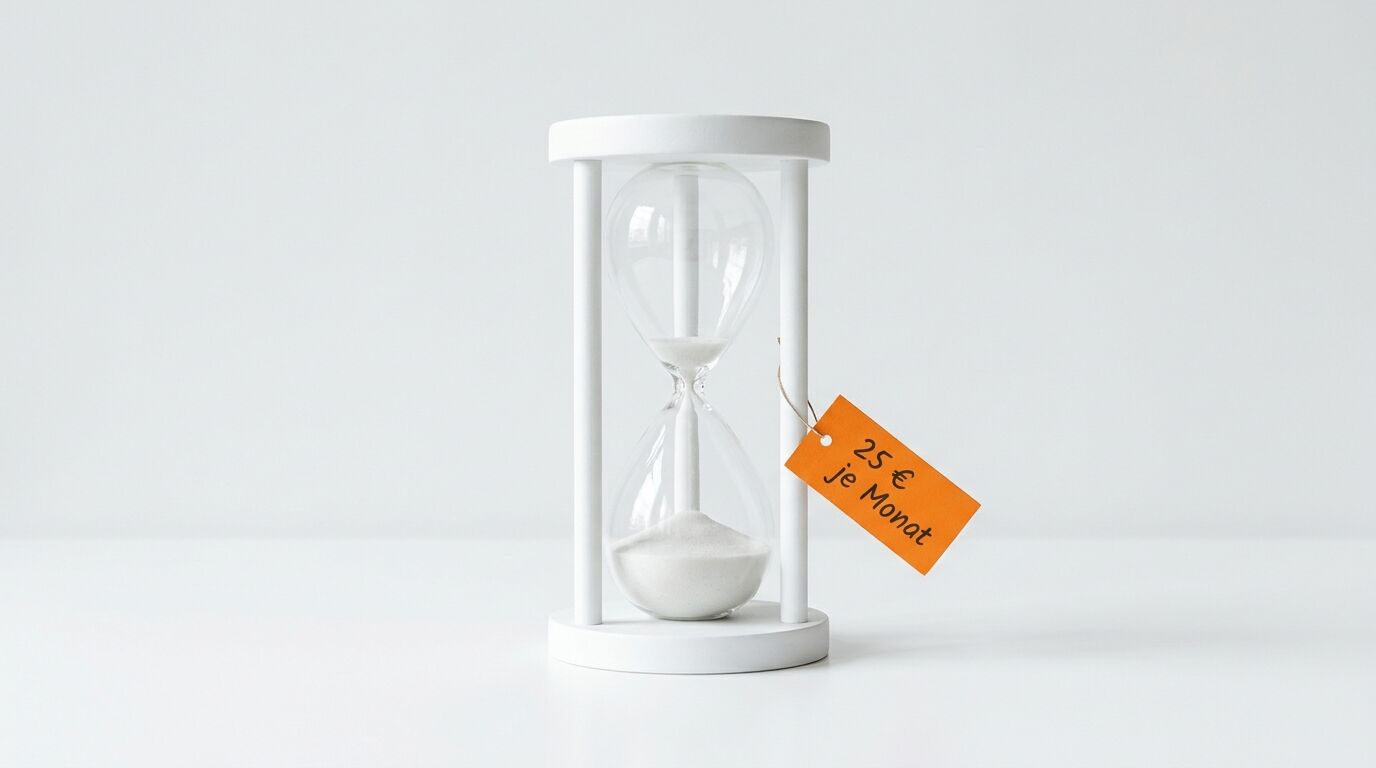 Weiße Sanduhr mit orangefarbenem Anhänger: 25 € je Monat