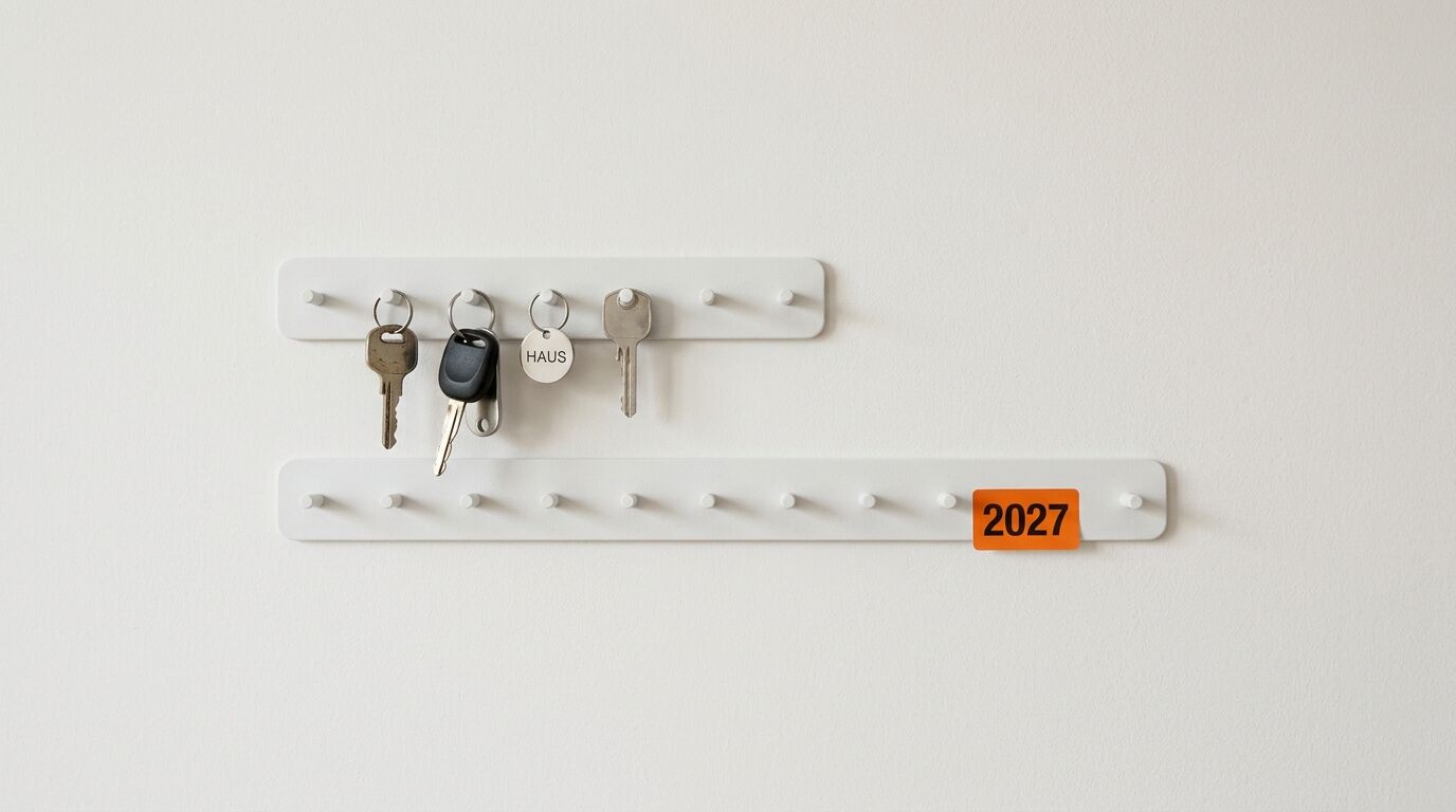 Hängendes Schlüsselbrett an einer Wand mit Schlüsseln und einer Nummer darauf